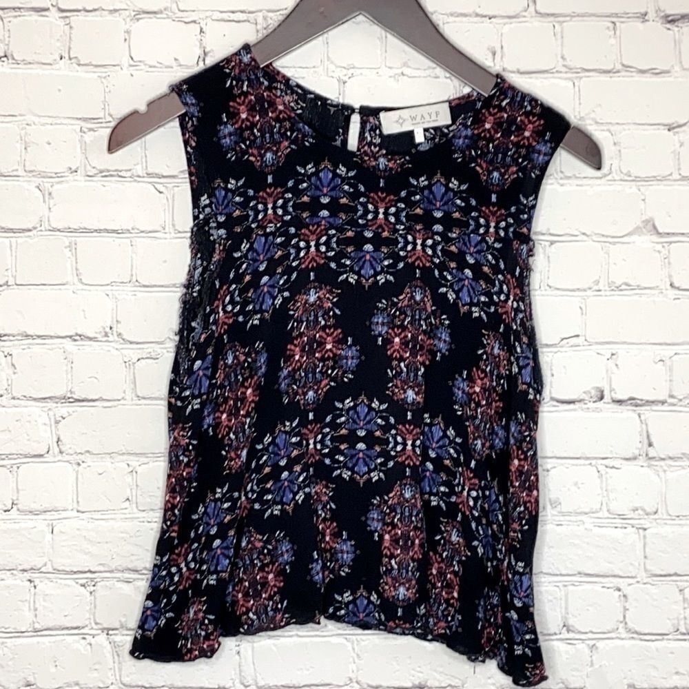 Wayf Black Printed Sleeveless Swing Tank XS‎
